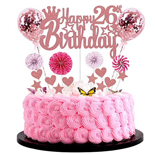 Jrzyhi Happy 26th Birthday Tortendeko frau 26. Geburtstag Hello 26 Cake Topper Rosegold Kuchen Topper 26 Kuchen Deko 26 Geburtstag mann Tortendeko 26 jahre frau Glitter Cake Topper für 26 Geburtstag von Jrzyhi