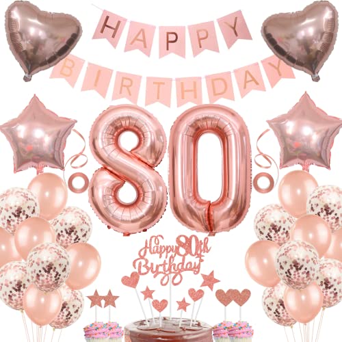 Deko 80. Geburtstag frau Tortendeko 80 Geburtstag frauen Deko Geschenk für 80. Geburtstag frau Rosegold Geburtstag 80 frauen 80 jahre Geburtstag deko Ballon 80 Geburtstag 80 jahre frau von Jrzyhi