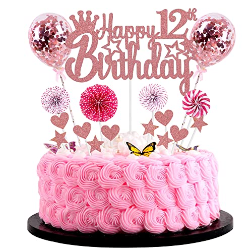 Happy 12th Birthday Tortendeko mädchen 12. Geburtstag Hello 12 Cake Topper Rosegold Kuchen Topper 12 Kuchen Deko 12 Geburtstag junge Tortendeko 12 jahre mädchen Glitter Cake Topper für 12 Geburtstag von Jrzyhi