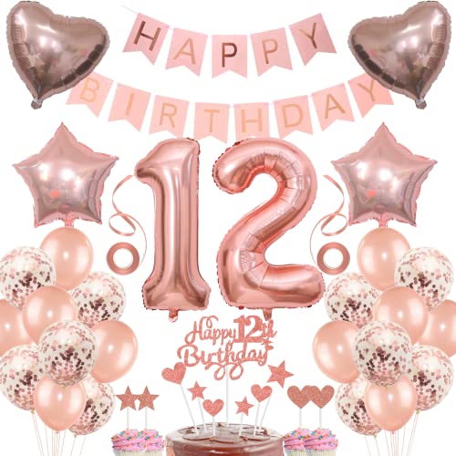 Deko 12. Geburtstag Mädchen Tortendeko 12 Geburtstag Mädchen Deko Geschenk für 12. Geburtstag Mädchen Rosegold Geburtstag 12 Mädchen 12 jahre Geburtstag deko Ballon 12 Geburtstag 12 jahre Mädchen von Jrzyhi