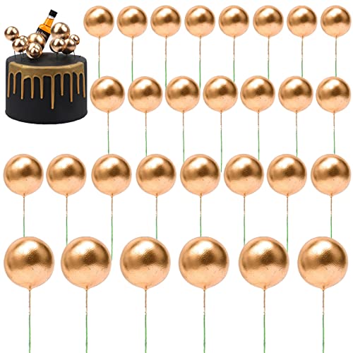 Jrzyhi 50 Stück Mini Cupcake Topper Kugeln Kuchen Deko Kuchen-Dekoration goldene Kugeln Schaum Runde Ball Ballon Kuchendeckel Geburtstag Kuchen Dekoration Schaumkugeln Torte Schaum Ball Kuchen Picks von Jrzyhi