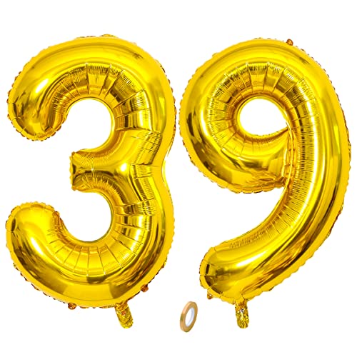 Jrzyhi Ballons Zahlen Luftballon 39.Geburtstag Golden Riesen Folienballon Zahl 39 Helium Nummer Große XXLNummer 39.Happy Birthday 39Jahre Riesenzahl Ballons für Geburtstag, Hochzeit Party Deko 32zoll Jrzyhi Ballons Zahlen Luftballon 39.Geburtstag Golden Riesen Folienballon Zahl 39 Helium Nummer Große XXLNummer 39.Happy Birthday 39Jahre Riesenzahl Ballons für Geburtstag, Hochzeit Party Deko 32zoll von Jrzyhi