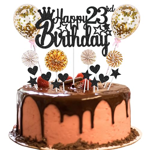 Tortendeko 23 Geburtstag Deko Happy 23th Birthday Tortendeko 23 jahre mann Kuchendeko 23. Geburtstag frau Schwarz Golden Tortendeko mann frauen Hello 23 Glitter Cake Topper für 23 Geburtstag von Jrzyhi