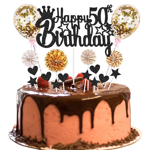 Tortendeko 50 Geburtstag Deko Happy 50th Birthday Tortendeko 50 jahre mann Kuchendeko 50. Geburtstag frau Schwarz Golden Tortendeko mann frauen Hello 50 Glitter Cake Topper für 50 Geburtstag von Jrzyhi