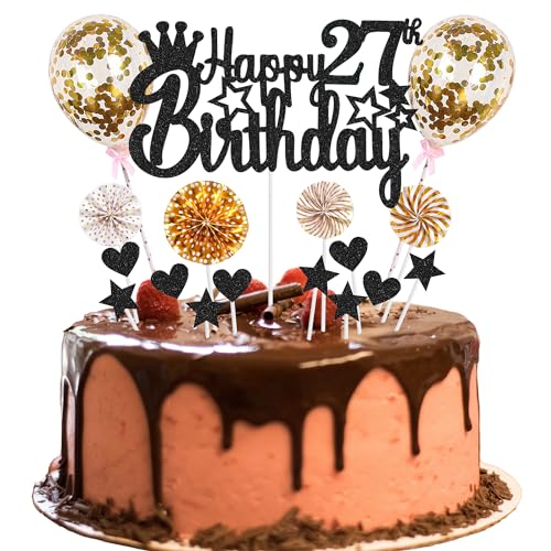 Tortendeko 27 Geburtstag Deko Happy 27th Birthday Tortendeko 27 jahre mann Kuchendeko 27. Geburtstag frau Schwarz Golden Tortendeko mann frauen Hello 27 Glitter Cake Topper für 27 Geburtstag von Jrzyhi