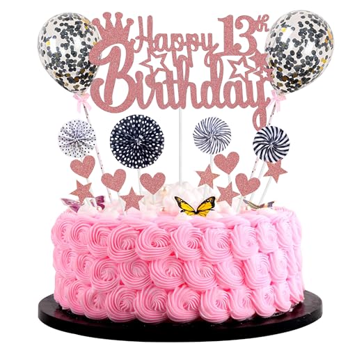 Happy 13th Birthday Tortendeko mädchen 13. Geburtstag Hello 13 Cake Topper Rosegold Kuchen Topper 13 Kuchen Deko 13 Geburtstag junge Tortendeko 13 jahre mädchen Glitter Cake Topper für 13 Geburtstag von Jrzyhi