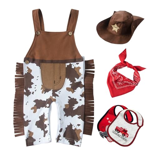 Jsiicennf Cowboy-Cowgirl-Kostüm-Set für Babys und Kleinkinder, Strampler für Jungen und Mädchen, Halloween-Cosplay-Kostüm-Outfits von Jsiicennf