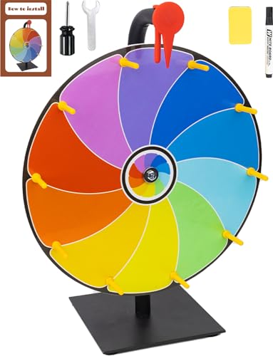 JstFrU 30,5 cm schweres, drehendes Preisrad – 10 Steckplätze Farbe Tisch-Roulette-Spinner des Glücks, mit trocken abwischbarem Marker und Radiergummi für Messen, Karneval, Gewinnen von von JstFrU