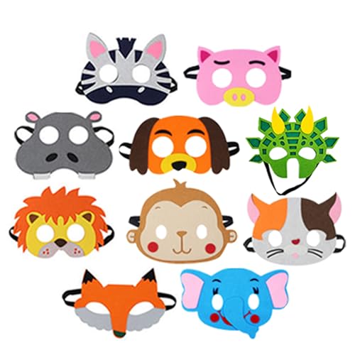 Jtnohx Filz Tiermasken, 10 Stück Halloween Maske für Kinder, Tier Kostüm für Geburtstag Party Supplies（Mix-Maske Masken） von Jtnohx