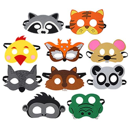 Jtnohx Filz Tiermasken, 10 Stück Halloween Maske für Kinder, Tier Kostüm für Geburtstag Party Supplies（Mix-Maske Masken） von Jtnohx