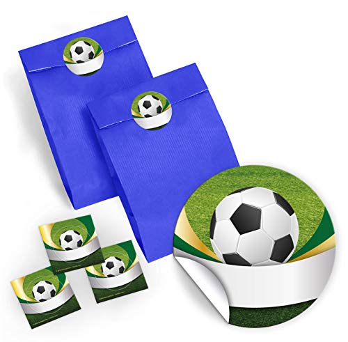 10 Geschenktüten/dunkelblau + 10 Aufkleber Fussball für Mitgebsel Gastgeschenk beim Geburtstag Kindergeburtstag Fußball-Turnier Mädchen Jungen (10 Tüten + 10 Aufkleber) von JuNa-Experten