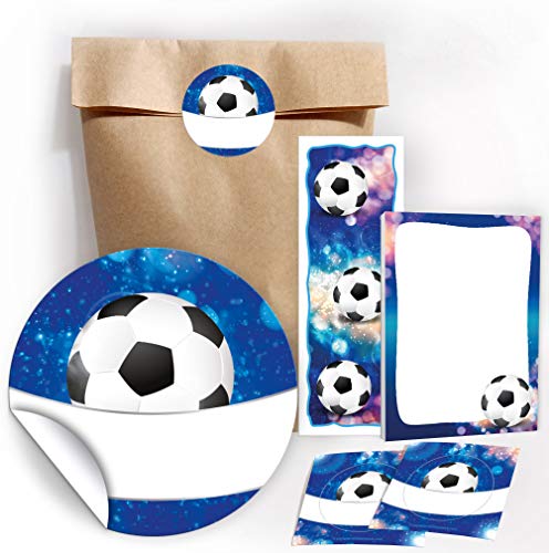 JuNa-Experten 10 Lesezeichen + 10 Mini-Notizblöcke + 10 Geschenktüten/Natur + 10 Aufkleber Fussball Fußball blau für Mitgebsel Gastgeschenke beim Kindergeburtstag Jungen Jungs von JuNa-Experten