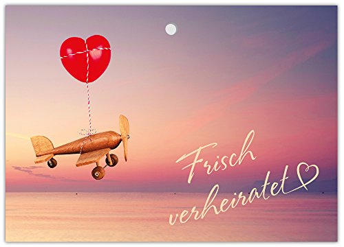 JuNa Party-Experten 100 gelochte Ballonflugkarten Hochzeit für Wünsche an Brautpaar liebevolle extra leichte Ballonkarten für weiten Flug Herzmotiv Flugzeug von JuNa Party-Experten