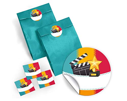 12 Geschenktüten / blau + 12 Aufkleber Kino Party-Tüten für Gastgeschenk Mitgebsel bei Kindergeburtstag Mädchen Jungen Erwachsene von JuNa-Experten