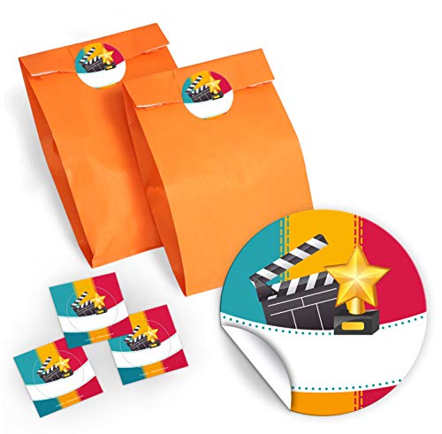 12 Geschenktüten/orange + 12 Aufkleber Kino Party-Tüten für Gastgeschenk Mitgebsel bei Kindergeburtstag Mädchen Jungen Erwachsene von JuNa-Experten