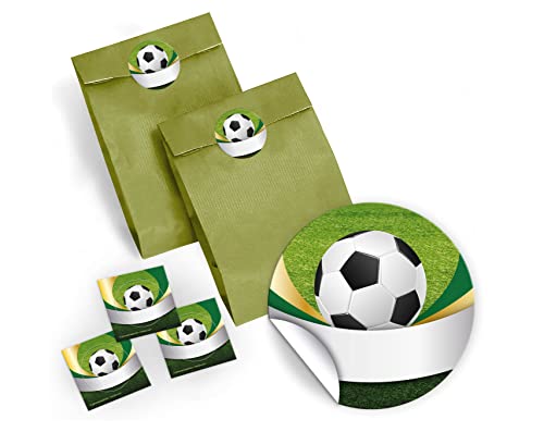 JuNa-Experten 15 Aufkleber mit dem Motiv Fußball Fussbal incl. 15 Partytüten/Geschenktüten (15 Aufkleber + 15 Tüten) von JuNa-Experten