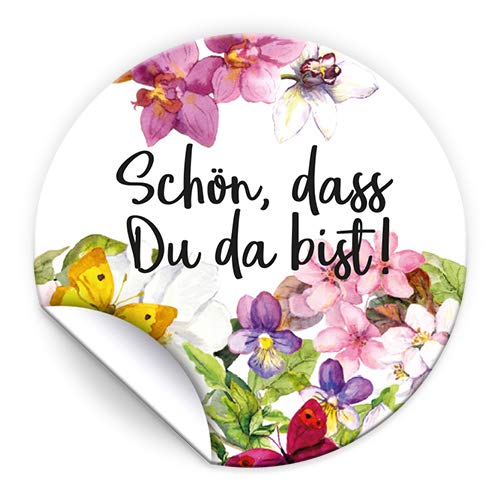 25 Aufkleber SCHÖN, DASS DU DA BIST Etiketten für Gastgeschenke BZW. Mitgebsel bei Hochzeit Taufe Geburtstag Jubiläum Blumen von JuNa-Experten