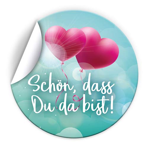 50 Aufkleber SCHÖN, DASS DU DA BIST Etiketten für Gastgeschenke BZW. Mitgebsel bei Hochzeit Taufe Geburtstag Jubiläum Zwei Herzen von JuNa-Experten