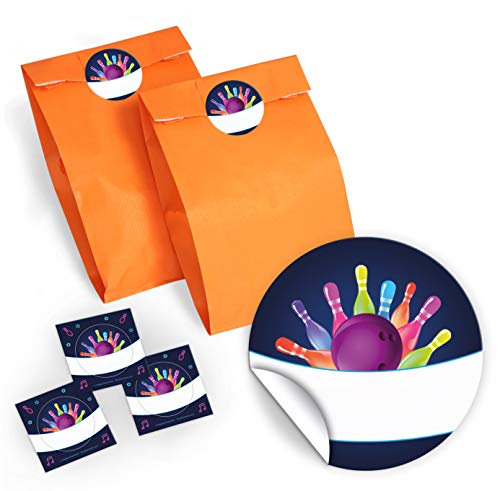 6 Geschenktüten/orange + 6 Aufkleber Bowling für Mitgebsel Gastgeschenke beim Kindergeburtstag Mädchen Jungen von JuNa-Experten