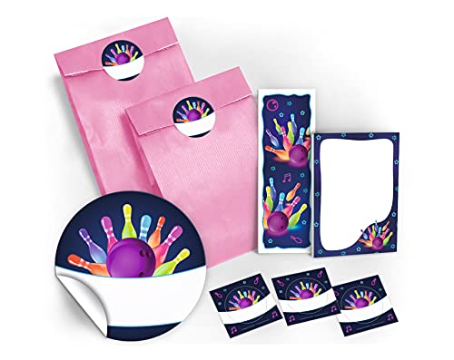 8 Lesezeichen + 8 Mini-Notizblöcke + 8 Geschenktüten/rosa + 8 Aufkleber Bowling für Mitgebsel Gastgeschenke beim Kindergeburtstag Mädchen Jungen von JuNa-Experten