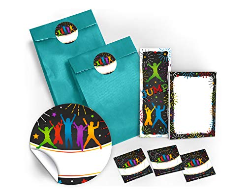 8 Lesezeichen + 8 Mini-Notizblöcke + 8 Geschenktüten/blau + 8 Aufkleber Jump Party Trampolin Mitgebsel Gastgeschenk beim Kindergeburtstag Jungen Mädchen von JuNa-Experten