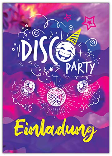 JuNa-Experten 12 Einladungskarten zum Kindergeburtstag Mädchen Jungen Disco Party Einladungen zum Geburtstag von JuNa-Experten