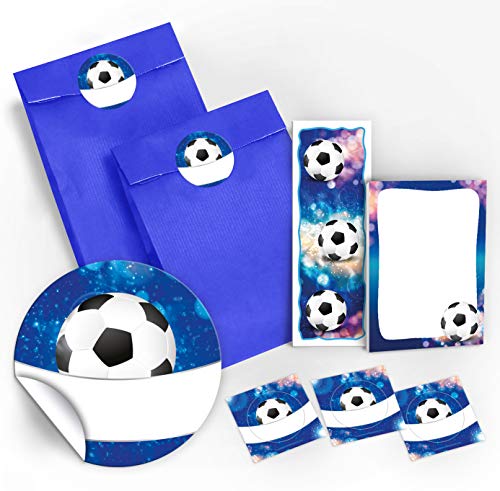 JuNa-Experten 12 Lesezeichen + 12 Mini-Blöcke + 12 Aufkleber + 12 Geschenktüten/dunkelblau Mitgebsel Kindergeburtstag Fussball Junge Jungen Fußball Gastgeschenke von JuNa-Experten