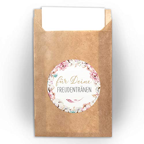 JuNa-Experten 25 Aufkleber für Deine Freudentränen + 25 Tüten/braun für Hochzeit, Taufe/Aufkleber für Taschentuchtüten/romantische Sticker für Geschenkverpüackung Taschentuchverpackung Blumen JuNa-Experten 25 Aufkleber für Deine Freudentränen + 25 Tüten/braun für Hochzeit, Taufe/Aufkleber für Taschentuchtüten/romantische Sticker für Geschenkverpüackung Taschentuchverpackung Blumen von JuNa-Experten