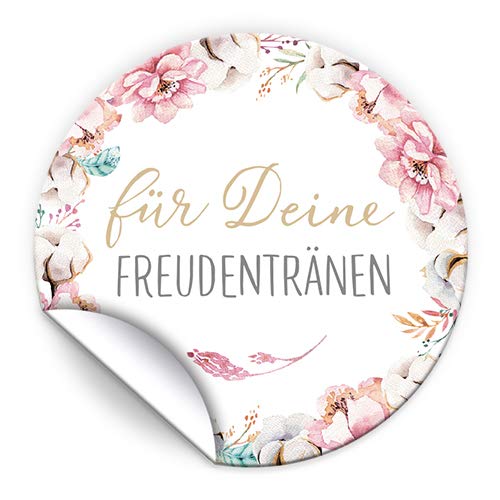 JuNa-Experten 50 Aufkleber für Deine Freudentränen für Hochzeit, Taufe oder sonstiges emotionales Fest/Aufkleber für Taschentuchtüten/romantische Sticker Blumen von JuNa-Experten