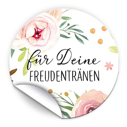 JuNa-Experten 50 Aufkleber für Deine Freudentränen für Hochzeit, Taufe oder sonstiges emotionales Fest/Aufkleber für Taschentuchtüten/romantische Sticker Blumen von JuNa-Experten