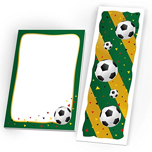 Mitgebsel Set aus 12 Lesezeichen + Mini-12 Notizblöcke Fußball Fussball/Geschenk für Kindergeburtstag Hochzeit Taufe Fußballturnier Jungen Mädchen von JuNa-Experten