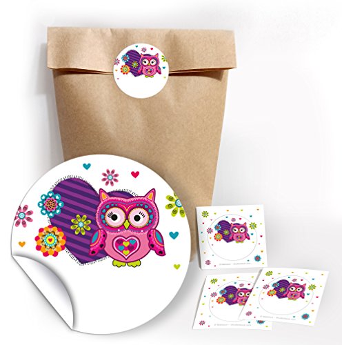 12 Party-Tüten aus Kraftpapier mit 12 Aufkleber für Geschenke Mitgebseln beim Kindergeburtstag Eule/Hochzeit/Geburtstag/Kinderfest/Papier-Tüten für Geschenkverpackung von JuNa Party-Experten