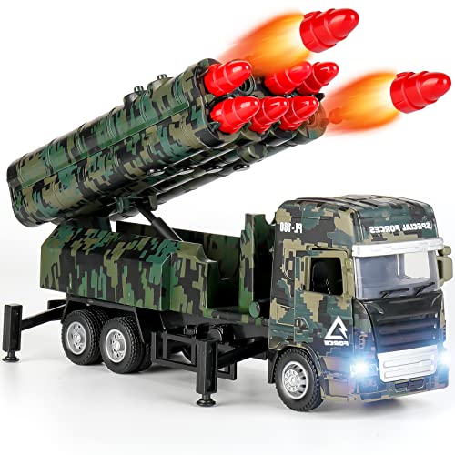 JuanKidbo Militär Spielzeug Battle Armee Autos mit 8 Raketen, Legierung Militär-LKW-Spielautos der mit Licht & Sound, Pull Back Armee Spielzeug Geschenk für 3 4 5 6 7 8 jährige Jungen von JuanKidbo