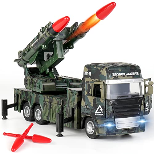 JuanKidbo Militär Spielzeug, Raketenwerfer Militär-LKW mit Licht & Sound, Die-Cast Armeefahrzeug, Militärfahrzeuge Zurückziehen Geschenk für 3 4 5 6 Jahren Jungen von JuanKidbo