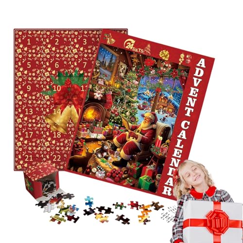 Adventskalender 2024 | Weihnachtspuzzle | 24 Tage Weihnachtspuzzle | 1000-teiliges Weihnachtspuzzle, Vintage-Weihnachtspuzzle für Kinder von Jubepk