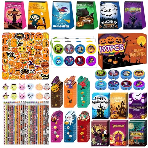 Halloween-Geschenke Für Kinder | Halloween-Preise Für Kinder | Halloween-Goodies-Taschen | Halloween-Spielzeug-Sortiment Für Goodie-Bags, 197-teiliges Halloween- -Preis-Sortiment Für Klassenzimmer von Jubepk