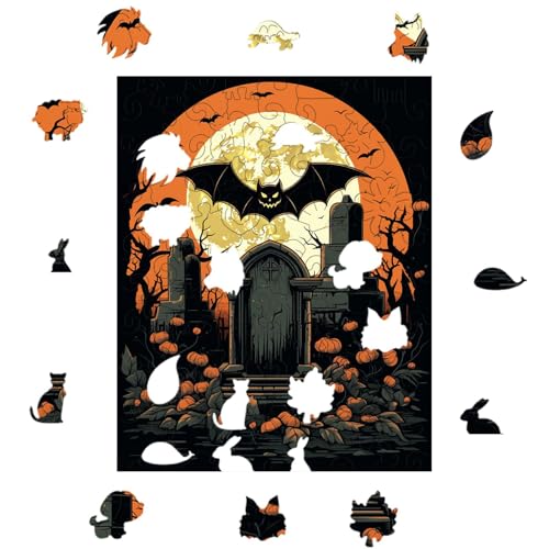 Halloween-Puzzles | Herausfordernde Halloween-Puzzles | Spuk-Puzzle | -Thema-Puzzle, Fledermaus-Thema-Puzzle, Urlaubspuzzle, Friedhofspuzzle für Halloween von Jubepk