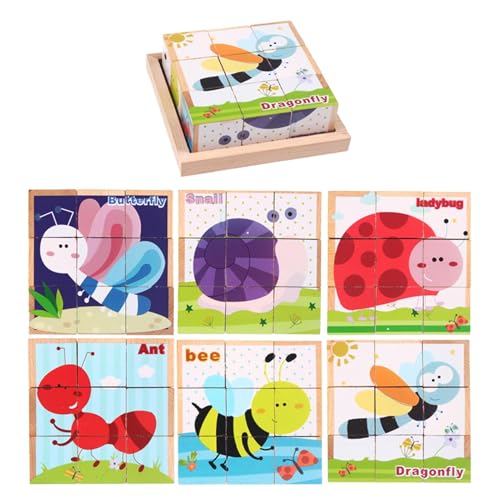 Holzblock-Puzzlewürfel | Kinder-Puzzle | Interaktiver Puzzle-Bauwürfel | Puzzlespielzeug für Kinder 3-6 | Kleinkind-Puzzlewürfel mit Ablagefach für und Mädchen im Alter von 3–6 Jahren von Jubepk