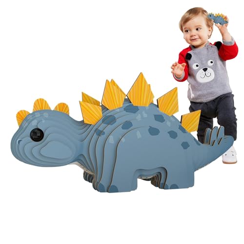 Jubepk 3D-Dinosaurier-Puzzle,Kinder-Dinosaurier-Puzzle - 3D Stegosaurus Raptor Papierpuzzle-Spielzeug - Raptor Stegosaurus Tierpuzzle, pädagogische Lernaktivität für Kinder ab 6 Jahren von Jubepk