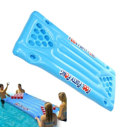 Jubepk Aufblasbarer Pong-Tisch, schwimmende Pong-Luftmatratze, Bier-Pfützenständer-Lounge, weitreichendes schwimmendes Floßspielzeug, 150 x 58 x 10 cm, ideal für Erwachsene Poolpartys und von Jubepk