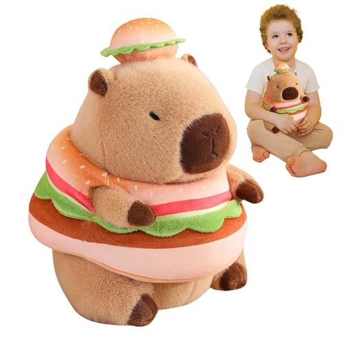 Jubepk Capybara Plüschtier | -Kuscheltier | Weiches Tierspielzeug | Capybaras-Raumdekoration, Capybaras-Puppe, süßes Design, Capybara-Plüsch mit Hamburger, Capybara-Stofftier fürs Bett von Jubepk