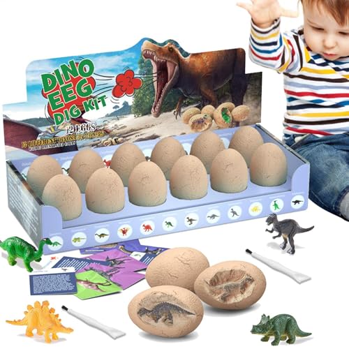 Jubepk Dinosaur Eggs Excavation Kit, Easter Eggs with Hidden Toys, Fun STEM Digging Adventure, Science Experiment, 12 Pack, Easter Basket and Stocking Stuffer von Jubepk