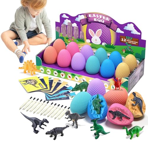 Jubepk Dinosaur Eggs Excavation Kit, Easter Eggs with Hidden Toys, Fun STEM Digging Adventure, Science Experiment, 12 Pack, Easter Basket and Stocking Stuffer von Jubepk