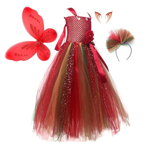 Jubepk Feen-Outfits für Mädchen, Feenkostüm für Mädchen,Prinzessinnenkleid Schmetterlingsfeenkostüm - Halloween-Kostüm, Feenflügel-Kostüm für Mädchen im Alter von 2–10 Jahren von Jubepk