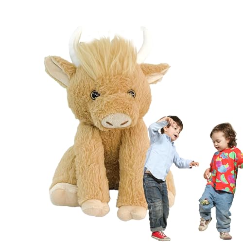 Jubepk Highland Cow Stuffed Animal | 9.84 Inch Soft Farm Animal Plushie | Musical Moving-Joint Cow Plush, Decorative Pillow for Home, Cute Farm Plushies for Kids and Cow Lovers von Jubepk