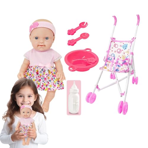 Jubepk Kids Doll Accessories, Soft Toddler Doll, Doll Stroller for Kids, Toddler Dining Chair Doll, Toddler Pretend Play Set, Doll with Stroller Accessories for Age 3+ Years Old Girls Kids Toddler von Jubepk