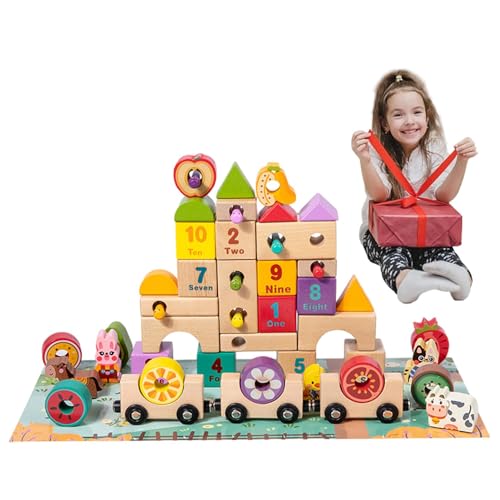 Jubepk Kinder-Baustein-Set | Lernblöcke Aus Holz | Frühpädagogisches Spielzeug | Pädagogische Holzkonstruktionsspielzeuge, Holzbausteine für Die Vorschule, Holzblock-Set Zum Lernen von Jubepk