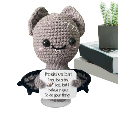 Jubepk Positive Häkeltiere Pocket Hug, Lustige Fledermaus mit positiver Karte - Strickende Fledermauspuppe mit Karte,Handgefertigte Häkelstrick-Fledermaus-Dekoration für Erwachsene, Männer, Frauen, von Jubepk