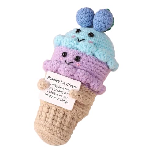 Jubepk Positive Ice Cream, Crochet Plushies, Emotional Support Doll, Positive Crochet Doll, Cheer Up Doll, Knitted Toy Ornament, Crochet Toy Doll, Positive Card Doll, Emotional Support Toys von Jubepk