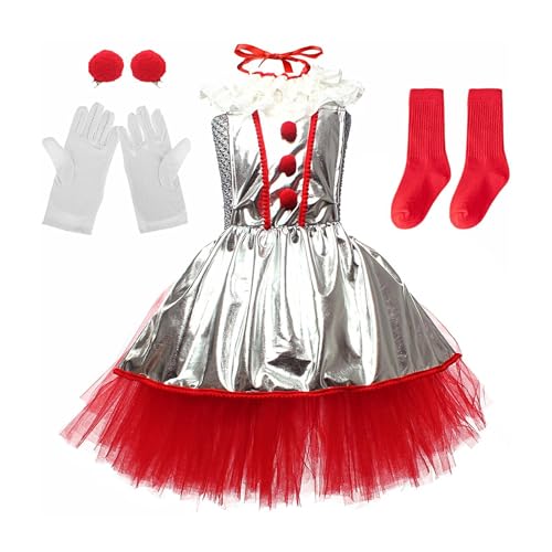 Jubepk Schul-Halloween-Kostüm | Kleid mit Clownmotiv für Mädchen | Kinder-Zirkus-Outfit | Süßes Clown-Kostüm, Kleinkind-Clown-Kostüm, Mädchen-Halloween-Partykostüm, Clown-Kostüm mit Tüllrock von Jubepk